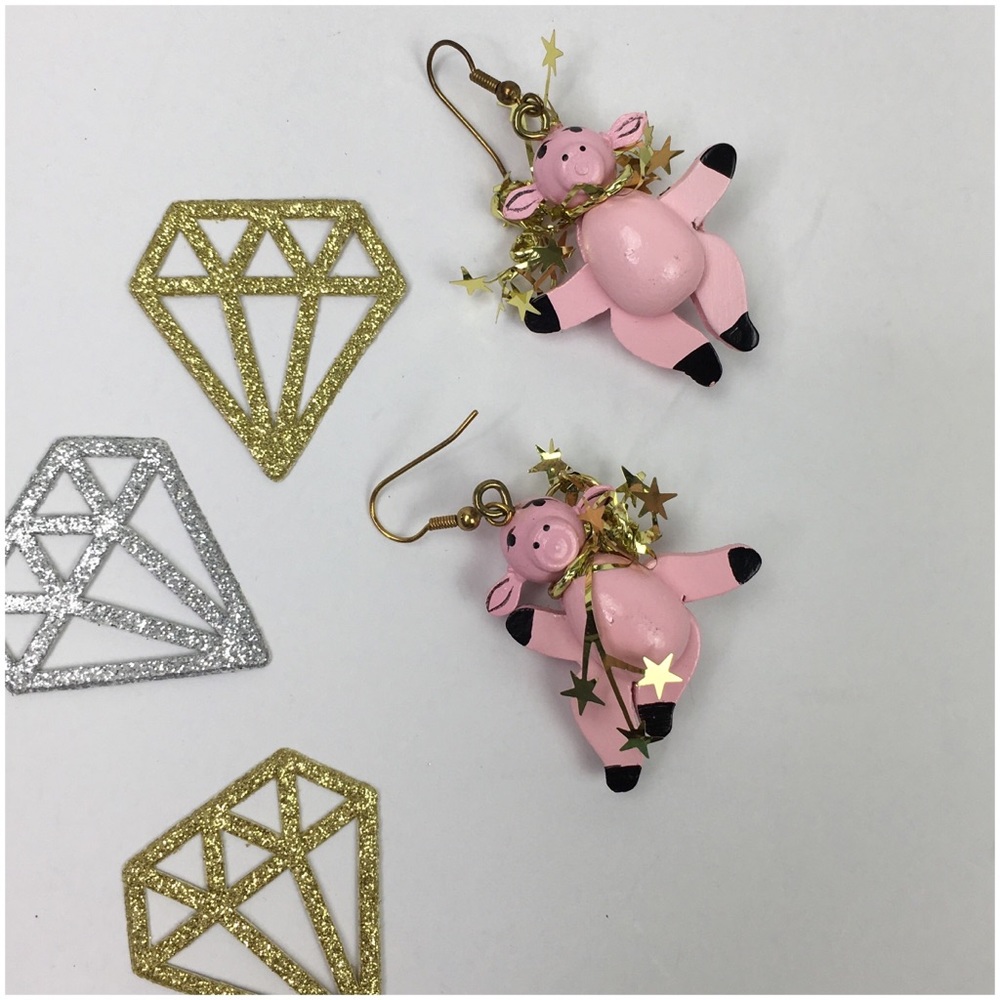 Pink Piggy & Star Earrings